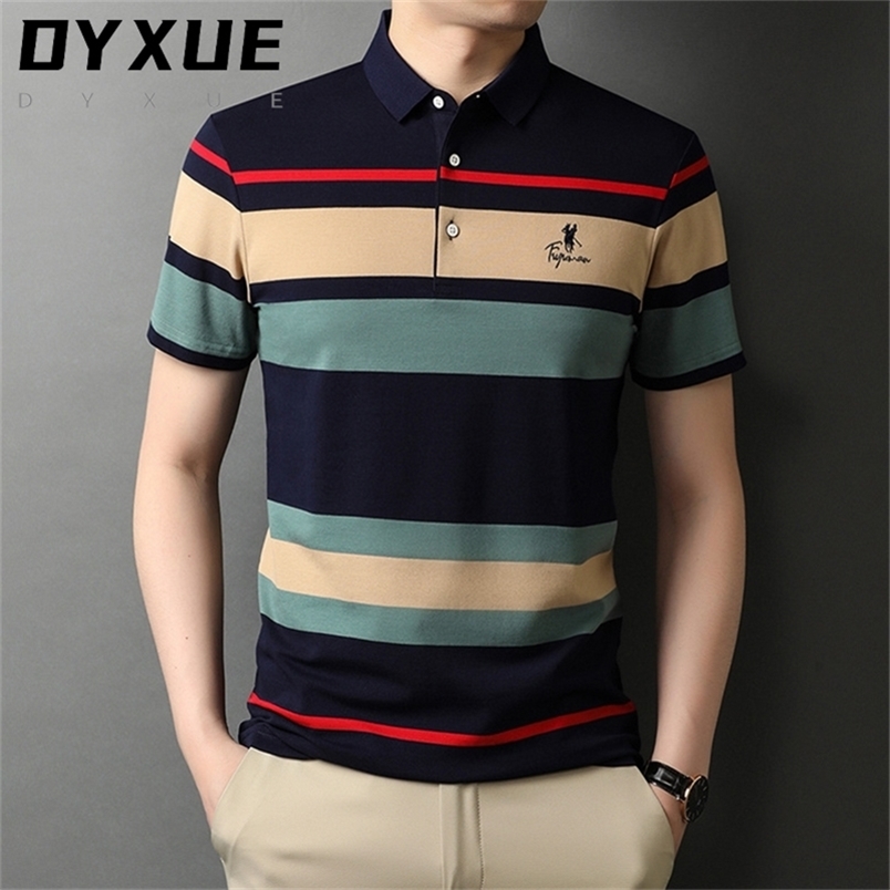 

Brand Striped Embroidery Mens Designer Polo Shirts cotton With Short Sleeve Summer Casual Tops Men Clothing Top Grade 220402, Blue