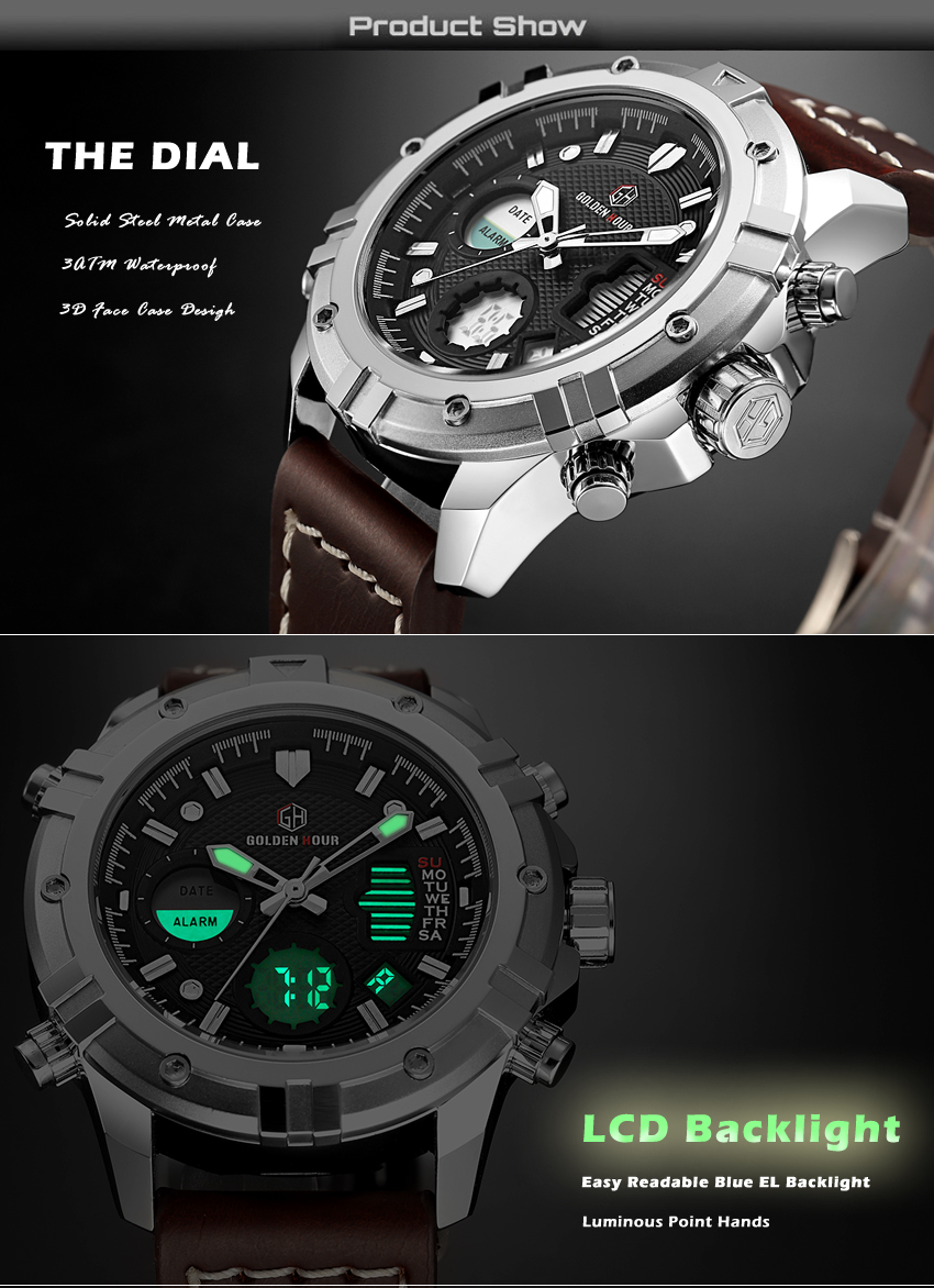 

2022NEW Reloj Hombre GOLDENHOUR Sport Leather Men Watch Digital Automatic Waterproof Military Man Wrist Watch gift C3, C1