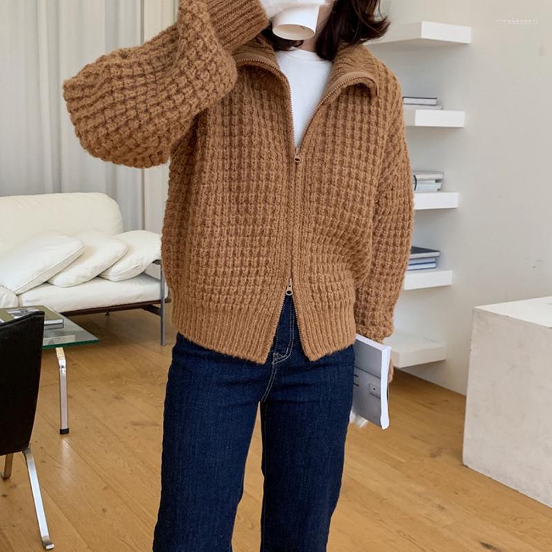 

Women's Knits & Tees Turtleneck Woman Sweaters Autumn Winter Cardigan Turn-down Collar Zipper Long Sleeve Casual Knitted Loose CoatWomen's T, Gray