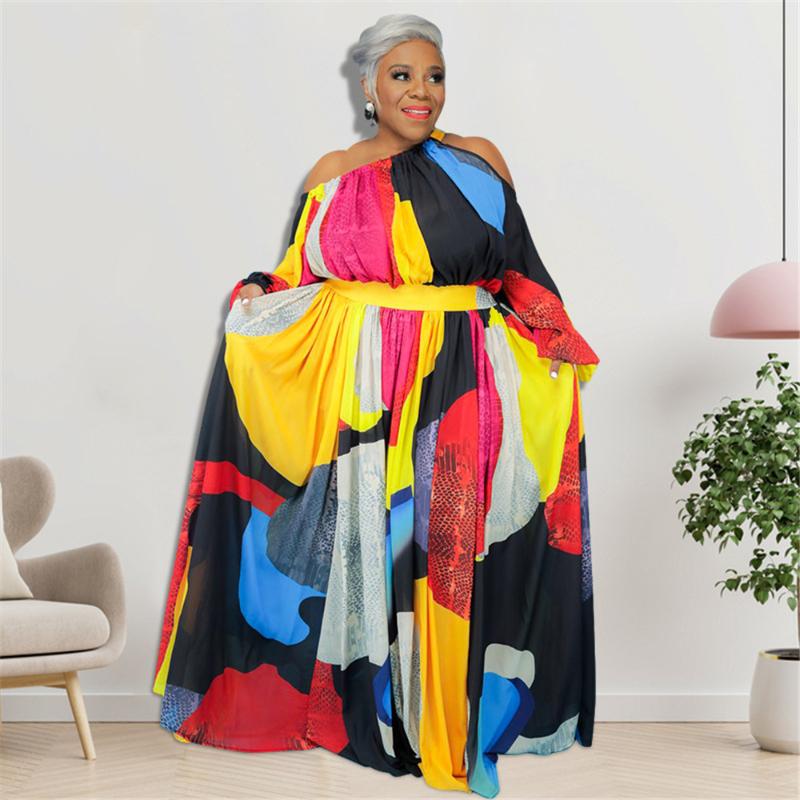 

Plus Size Dresses Dress Women's Left And Right Off-shoulder Print Long-sleeved Sexy Evening Prom Party, Red