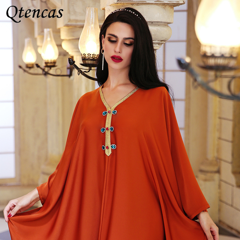 

Kaftan Caftan Marocain Eid Mubarak Abaya Dubai Turkey Bat Sleeve Satin Muslim Fashion Maxi Dresses for Women Islam Robe Femme