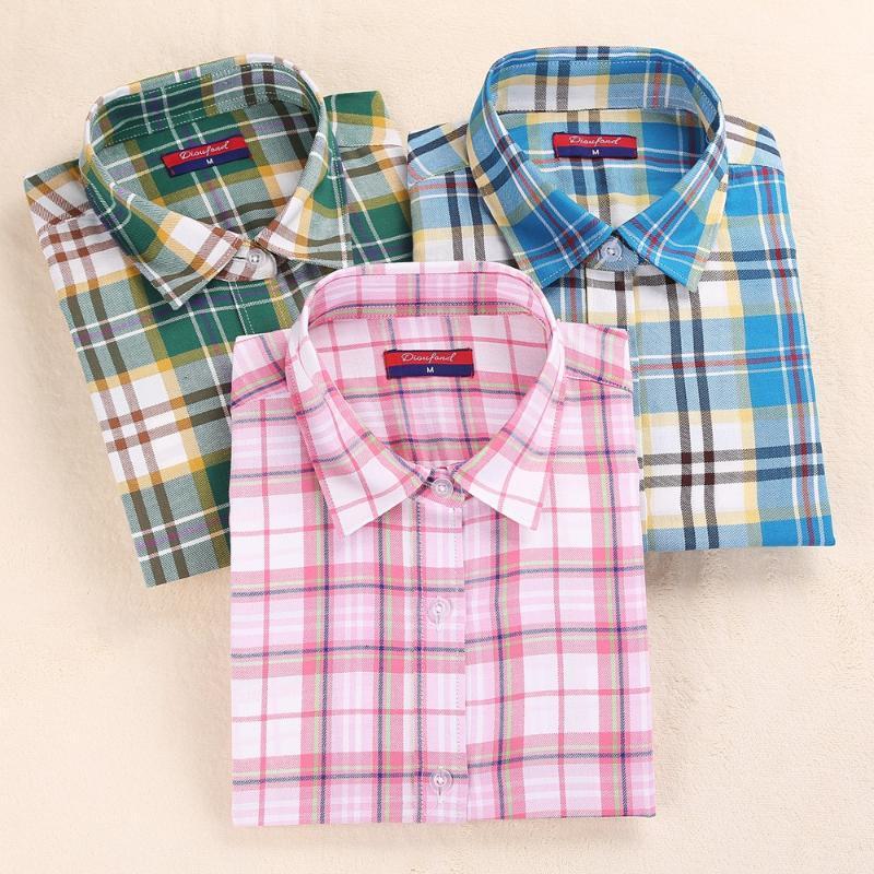 

Dioufond Clearance Women Shirts Long Sleeve Plaid Blouse Turn Down Collar Blusas Femininas 5XL Plus Size Tops Fashion Women' Blouses, Bgreen