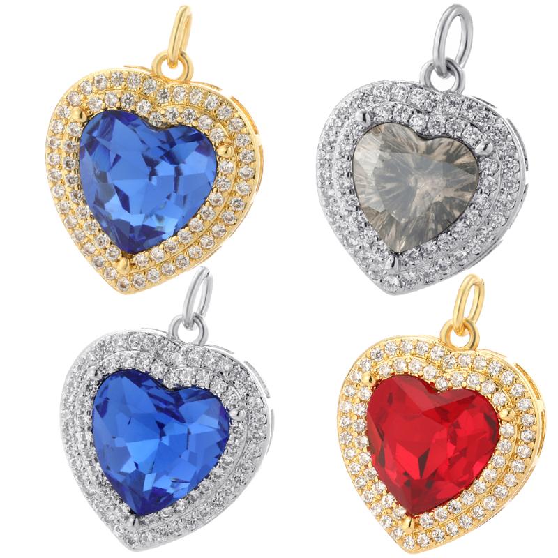

Charms Big Zircon CZ Heart Diy Earrings Neckalce Pendant Keychain Bracelet Gold Accessories For Jewelry Making Supplies Copper