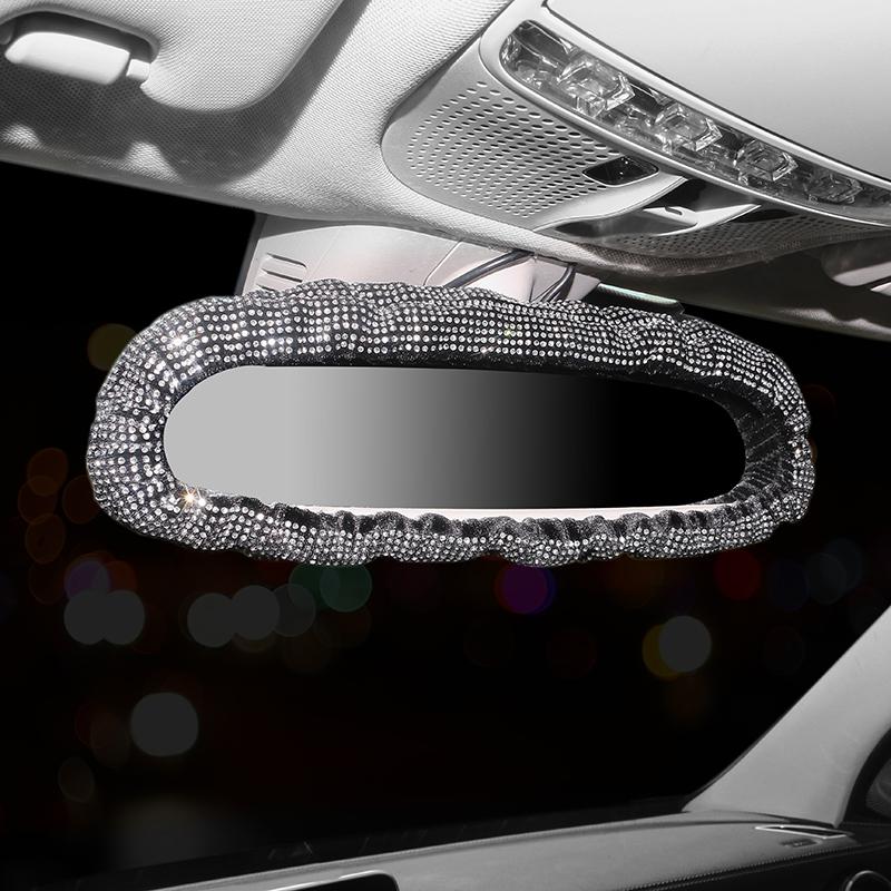 

Steering Wheel Covers Crystal Bling Car Rearview Mirror Cover Decor Rhinestone Rear View Diamond Assessoires Interior For Women