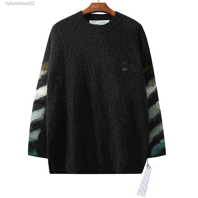 

Sweatshirts Off Sweater Hoodies Women' Cashmere Classic Gradient Arrow Mohair Pullover Crew Neck T-shirt Couple' Wear, Black