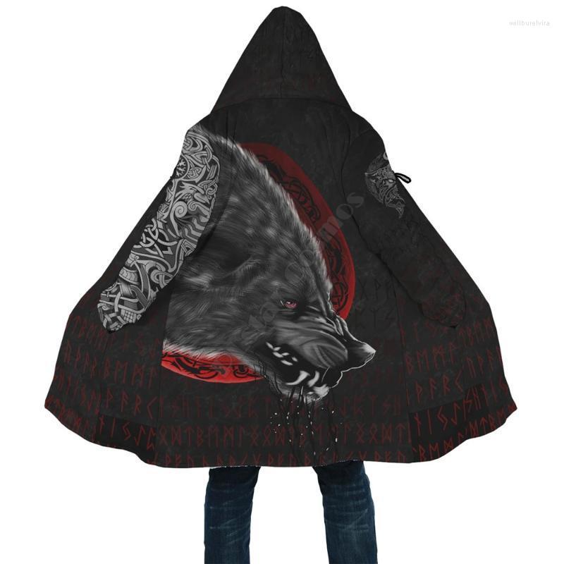 

Men' Wool & Blends Viking Style Cloak Wolf And Blood Moon 3D All Over Printed Hoodie For Men Women Winter Fleece Wind Breaker Warm Hood Wil