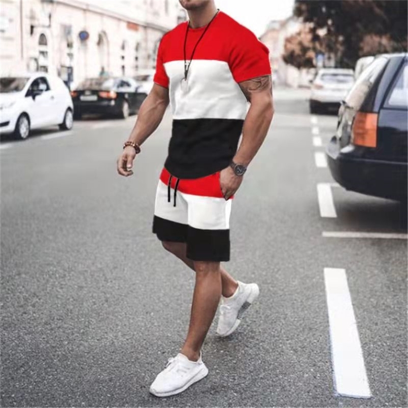 

Summer Men s Suit Casual Clothing T shirt Shorts Sports Set Solid Color Personality Fashion Creative 3d 220613, Tz001