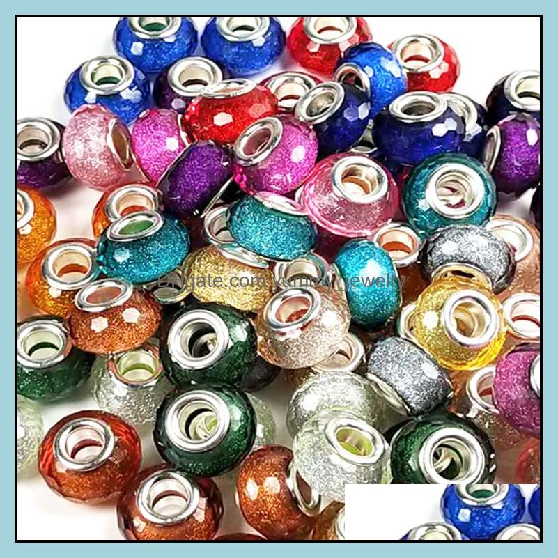 

Alloy Loose Beads Jewelry 14 Colors Antique Mticolor Faced Glass 925 Sier Color Tube Fit European M Snake Chain Charms Bead Bangle Bracelet