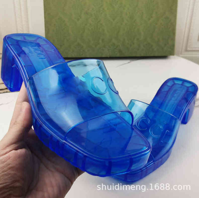 

g Transparent High-heeled Jelly Shoes Women's Thick Heeled Slippers Pvc Square Toe