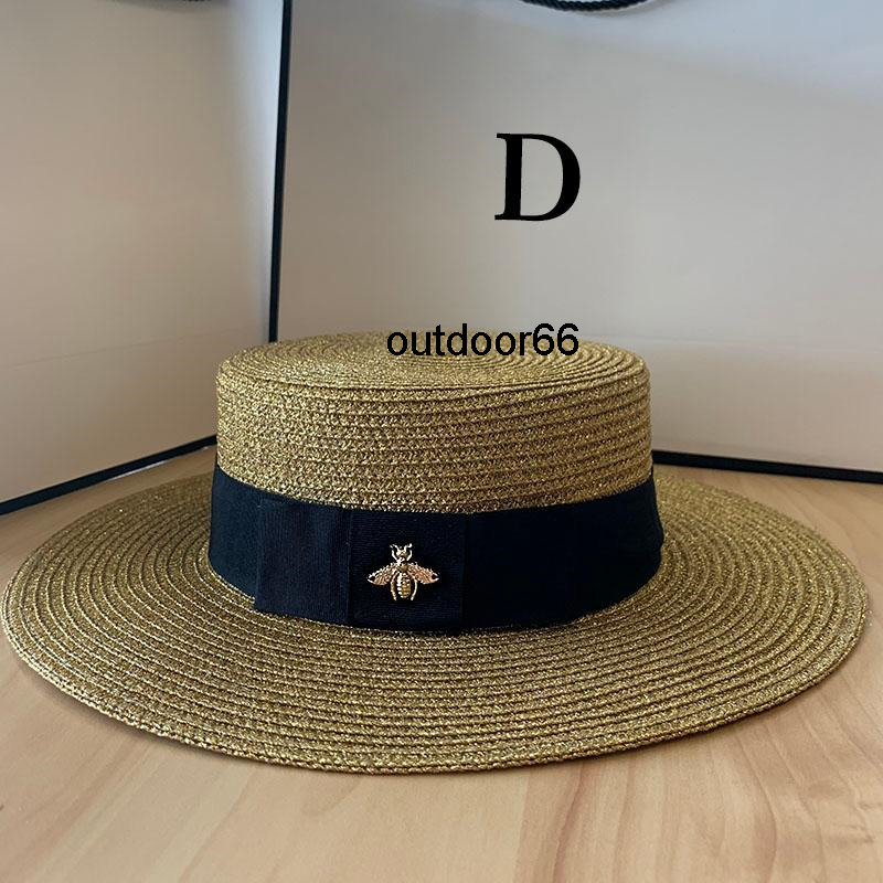 

Ladies Sun Hats Small Bee Straw Hat European And American Retro Gold Braided Female Sunshade Flat Cap Visors Wide Brim