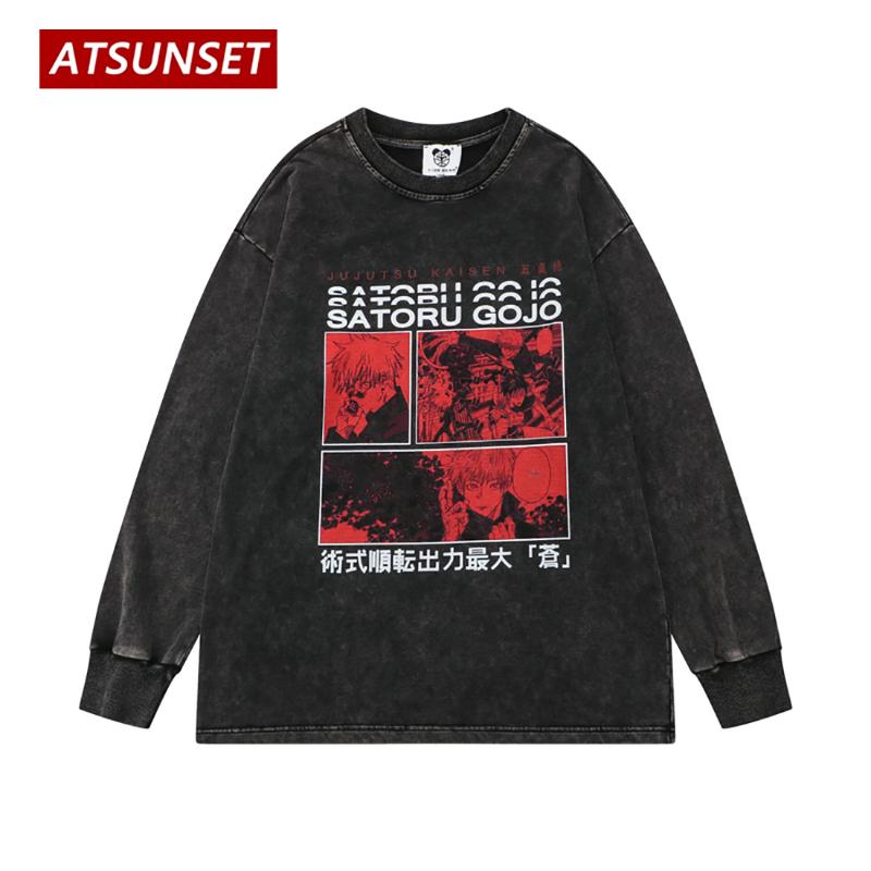 

Men's Hoodies & Sweatshirts ATSUNSET Anime Jujutsu Kaisen Print Sweatshirt Autumn Cotton Pullover Hip Hop Street Retro Style Round Neck Hood, Black