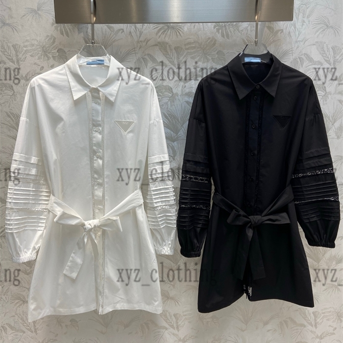 

Lapel Cutout Lace Panel Shirt Dress luxury women dresses Square Neck Puff long Sleeve Dressa dresses animal print skirts white color polo blouses skirt, 1#
