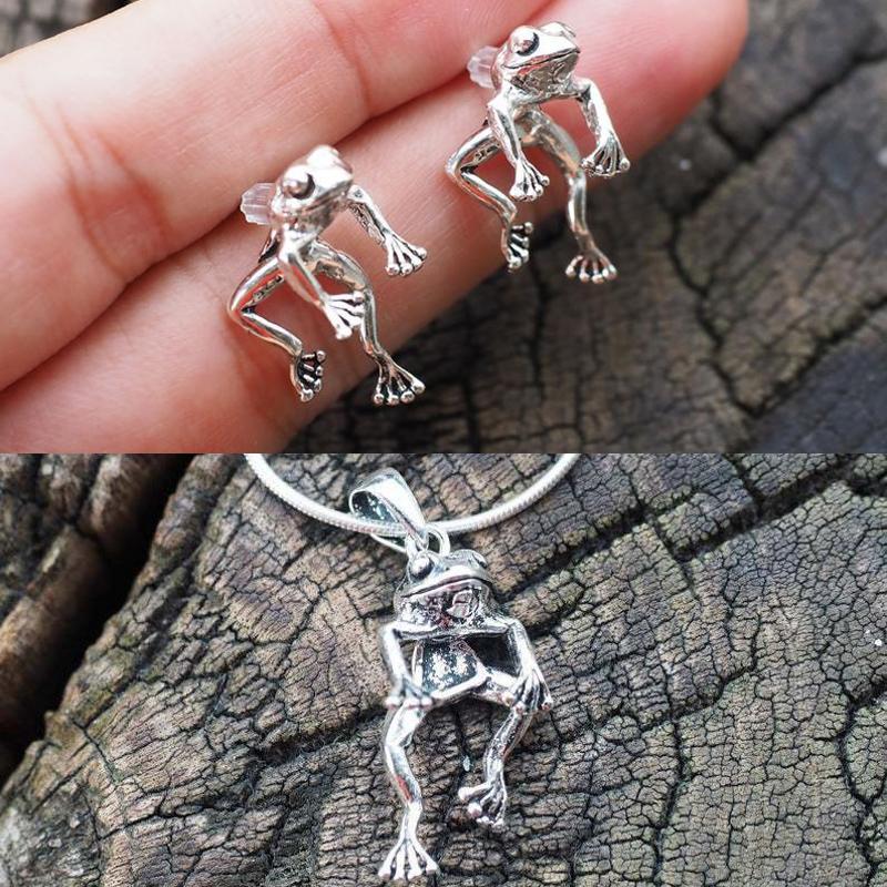 

Earrings & Necklace Vintage Cute Frog Earring Sets For Women Girls Retro Animal Gothic Ear Stud Necklaces Piercing Fashion JewelryEarrings, As pic