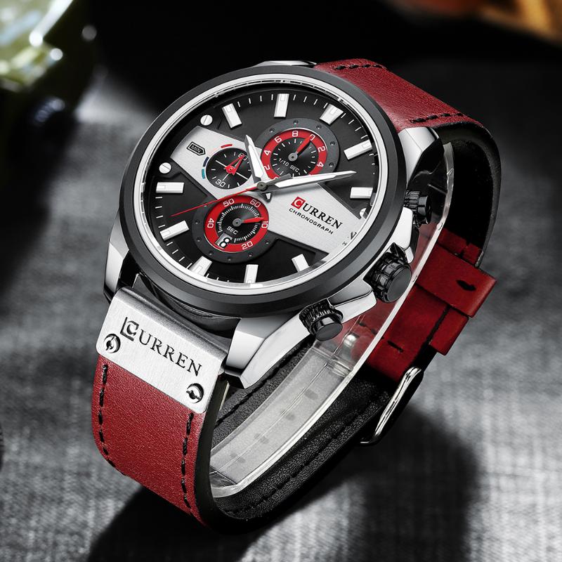 

Wristwatches Casual Wrist Watches For Men Creative Design Chronograph Wristwatch Leather Quartz Clock Male, Blue