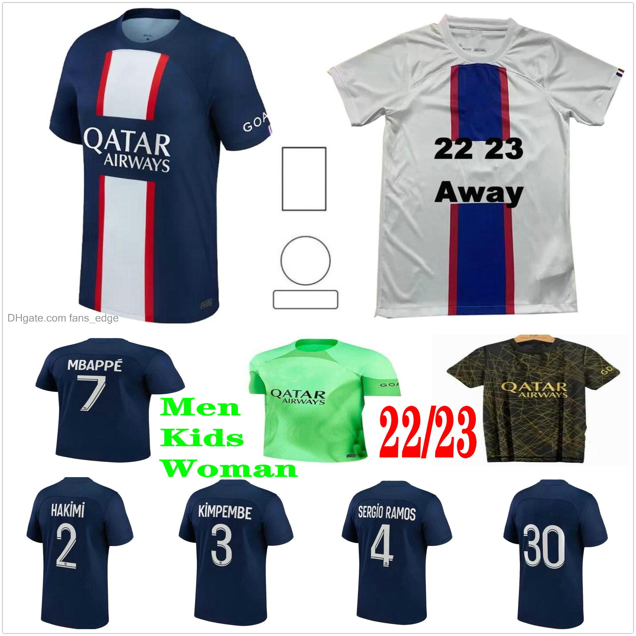 

2022 2023 MBAPPE Soccer Jerseys pSGS HAKIMI MARQUINHOS SERGIO RAMOS VERRATTI KIMPEMBE WIJNALDUM Custom 22 23 Home Away Third Men Woman Kids Kit Football Shirts, As picture men size s-xxl