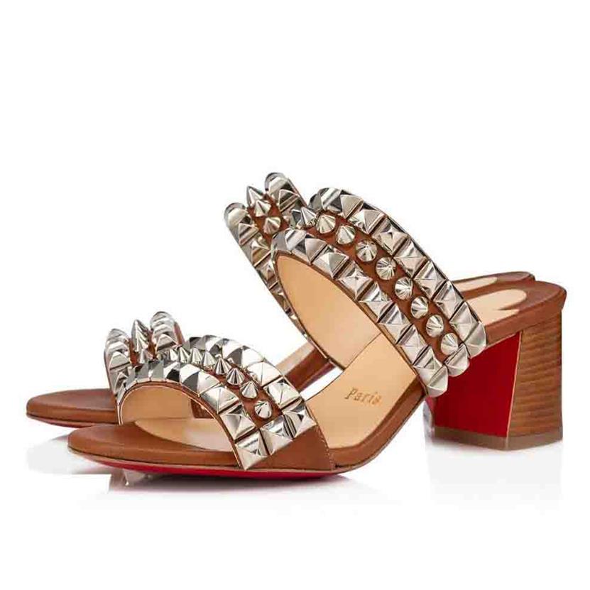 

Summer sandal designer slipper red bottoms studded pump sandals Tina Goes Mad Flat mixcolor mid block heeled high quality228j, 111