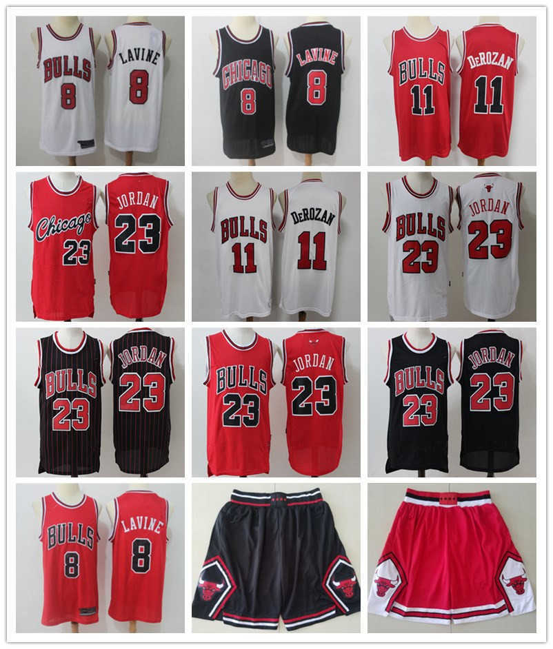 

Men Basketball Jerseys michael 23 MJ Zach 8 LaVine DeMar 11 DeRozan Black Throwback Red Shorts Chicago''Bulls''jersey, Color