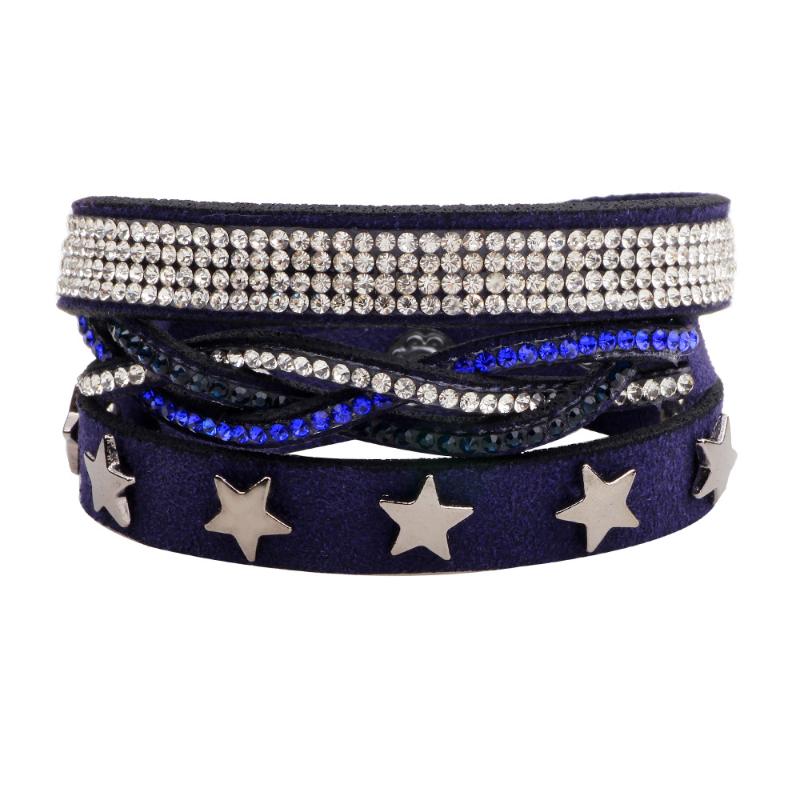 

Charm Bracelets Amorcome Rhinestone Multilayer Braided Leather Wrap For Women Stars Studded Bracelet Female Jewelry GiftCharm