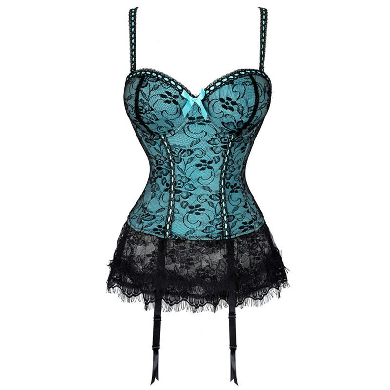 Bustiers & Corsets Sexy Women Straps Underwear Erotic Floral Lace Corset Top Lingerie Slim Waist Bustier With Cup Push Up Corselet DressBust