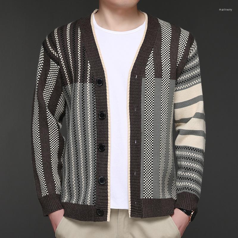 

Men's Sweaters Men's Fashion Casual Cardigan Sweater Youth Striped Long Sleeve SweaterMen's Mari22, Brown
