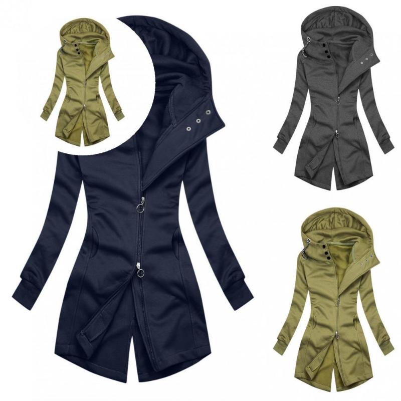 

Women' Jackets Hoodie Coat Stylish Ladies Hooded Pure Color Asymmetrical For Office Women, Green