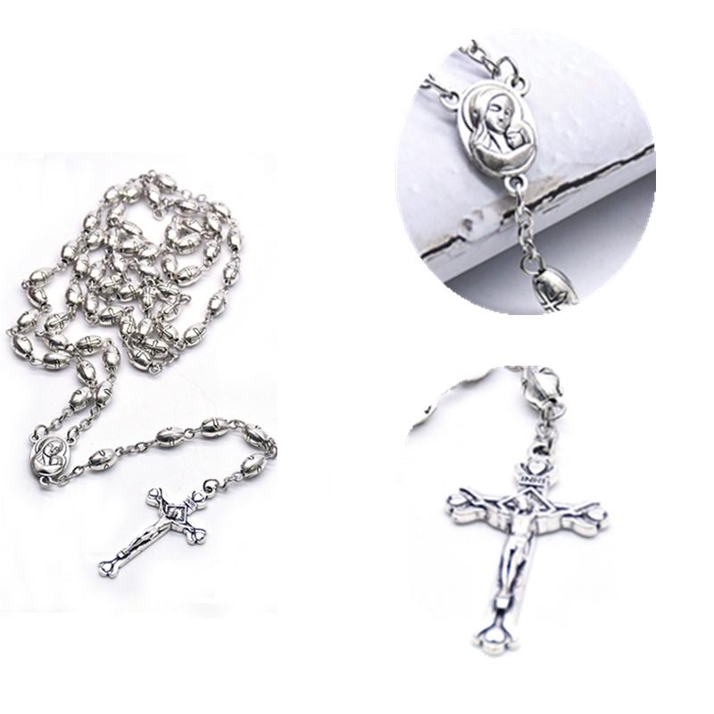 

Pendant Necklaces Vintage Silver Alloy Rice Cross Rosary Fine Necklace Prayer Bead Christ Church Jewelry Accessories Gift Unisex FashionPend