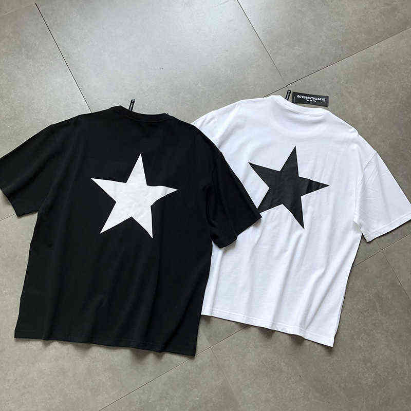 Fashion Essentials Designer Couples t shirts Grams Heavy Small Crowd Tide High Street Fog Double Line Five Star Reflective Printing Loose Short S