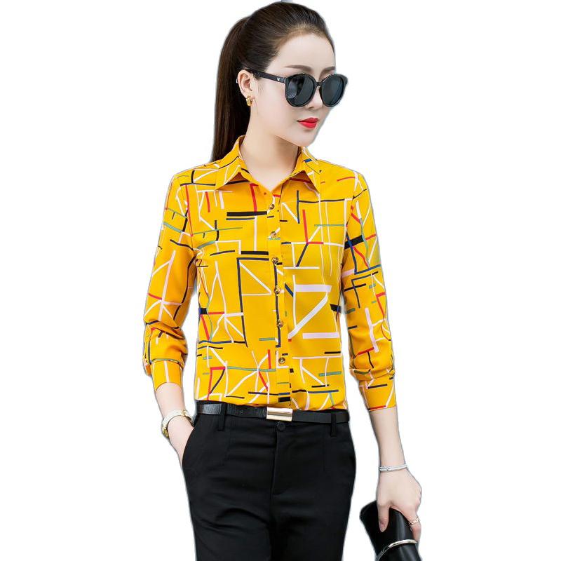 

Women's Blouses & Shirts Plus Size Printed Women's Casual Loose Oversize Spring Autumn Long Sleeve Tops Blusas MujerWomen's, Yellow