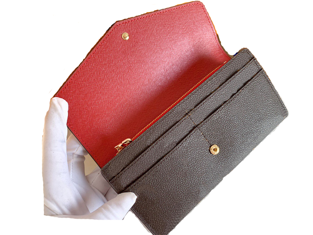 

High Quality luxurys designers Purse wallet Woman Fashion Wallets Monogrames SARAH Flip Long Envelope Zipper Coin Purses With Box Dust Bag, 60531# monogrames #interna red
