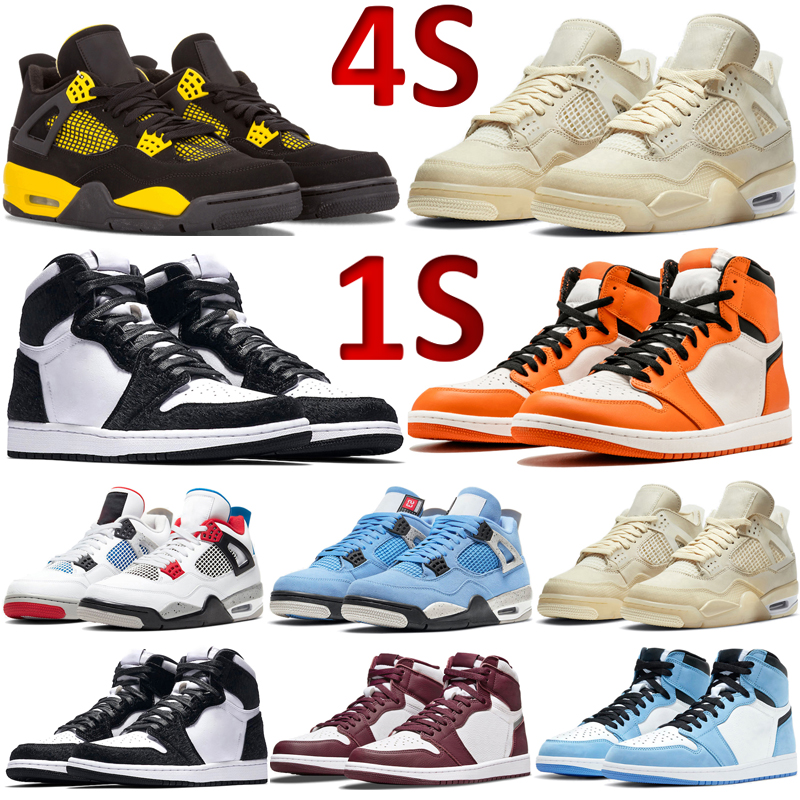 

Hot Mens 4s retro basketball shoes 4 1s Tour Yelow University Blue Black Cat Sail Cement 1 Military Blue Red Thunder Hyper Royal big size sneakers, # 20 military blue 40-47