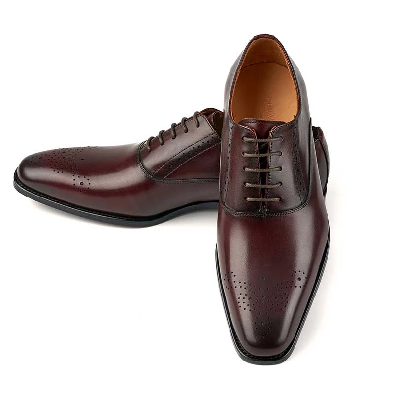 

Vintage Men Dress Genuine Leather Sole Oxfords Shoes, As pic