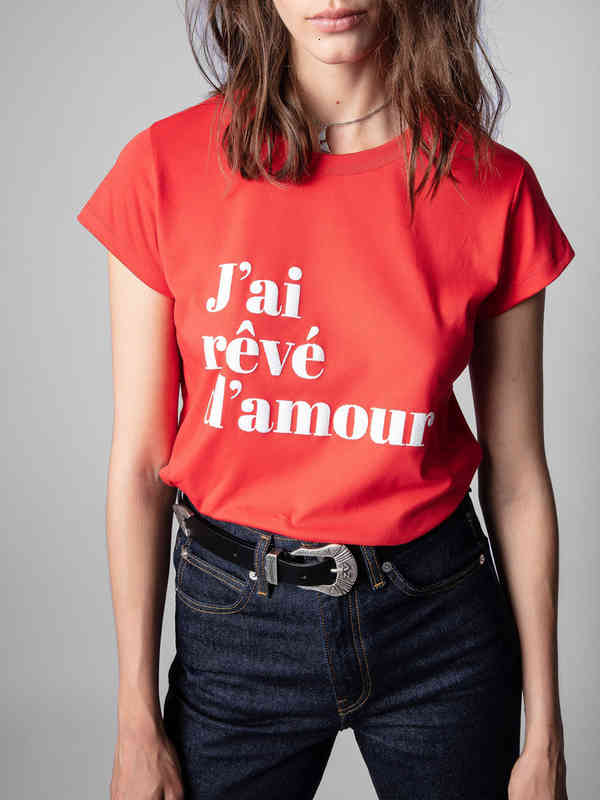 Women&#039;s T-Shirt ZADIG Spring/Summer Arrival Woman Curved Hem Slogan-print Crew Neck Short Sleeve V02J-image-765356217