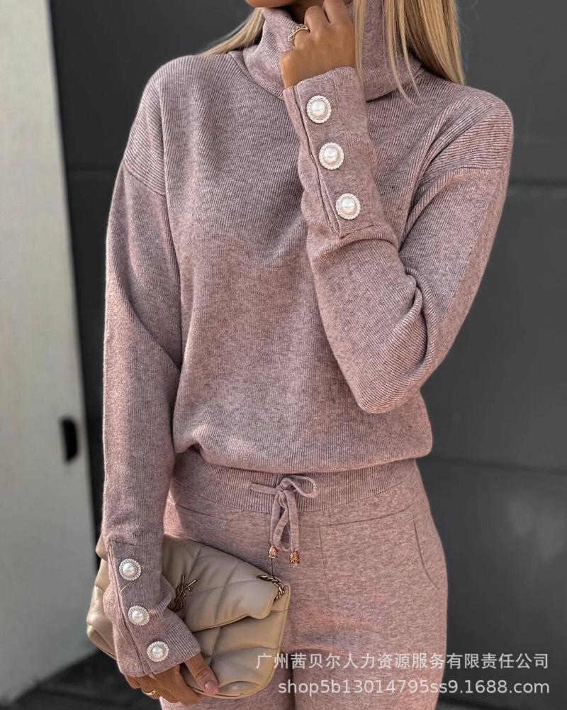 

Women' Two Piece Pants 2022 -selling, Retro, Sexy, Slim, Top, High-waist Trousers, Fashionable High-neck Knitted Casual Suit