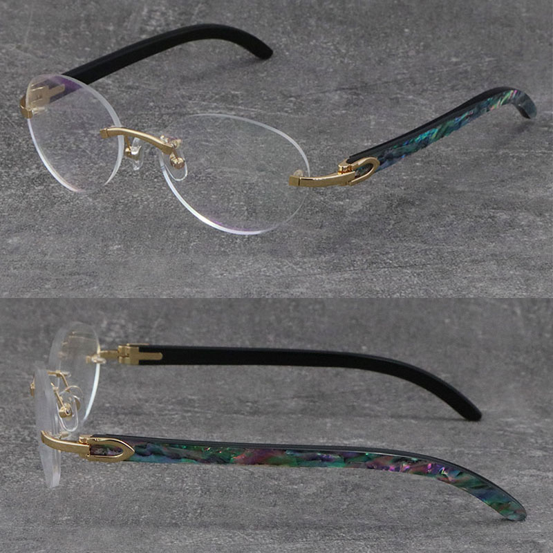 

New Designer Abalone Shell Inside Buffalo Horn Metal Rimless Frame Man Woman Round Optical C Decoration Frames Mix Myopic Glasses Gold 3524012 Eyewear Size:54-18-140