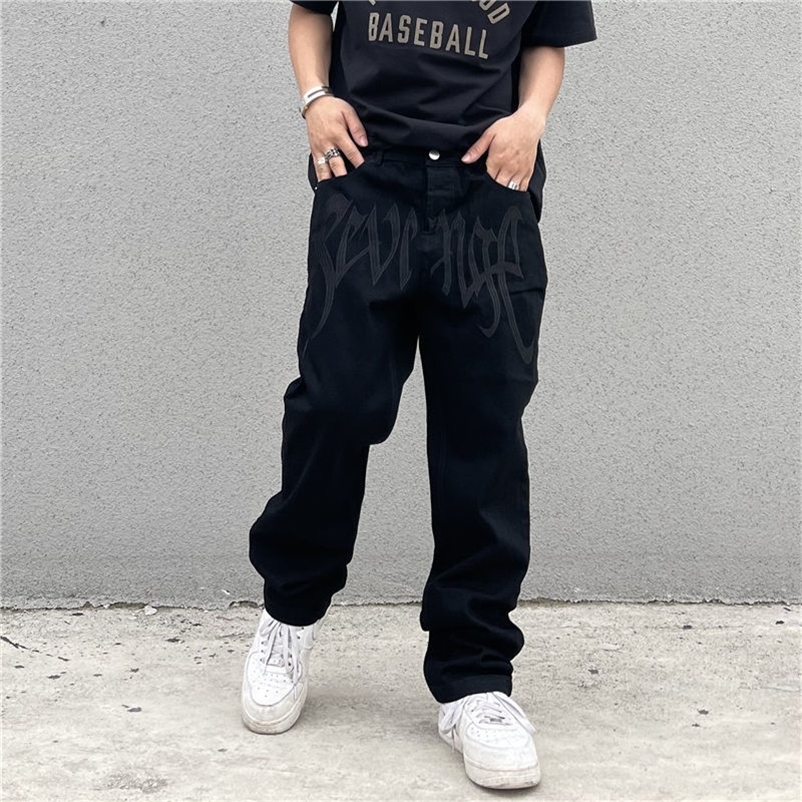 

Men's Pants Y2K Emo Fashion Black Streetwear Embroidered Low Rise Baggy Jeans Trousers Straight Hip Hop Alt Denim Male Clothes 220826