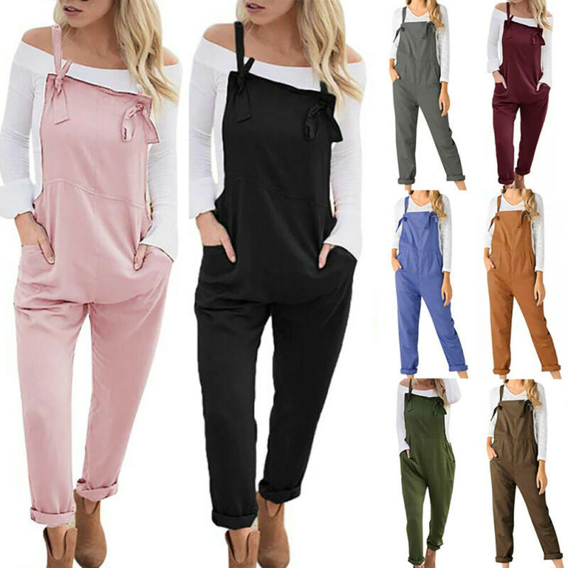 

Women' Jumpsuits Rompers Women pocket cotton Linen casual fashion loose jumpsuit Dungarees jumpsuit baggy Baggy loose romper Long trousers overalls 220826, Black