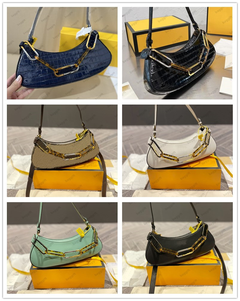 

FW22 o'lock Swing underarm half moon Chain bag Cross body Handbag Delfina Delettrez design Tortoiseshell CROCO leather fur Shoulder Purse Roma O"ock zip Tote 8BS068A, No bag;for balance fees