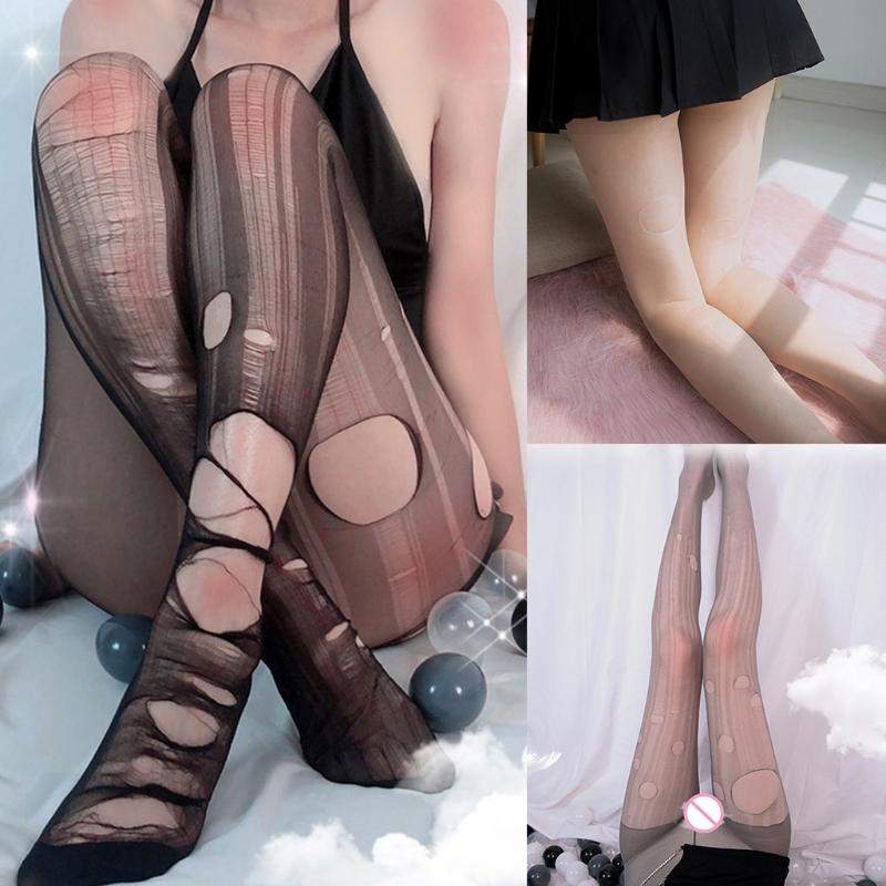 

Socks & Hosiery Women Sexy Tearable Pantyhose See-Through Distressed Ripped Hole Disposable Tights Stockings Ultra Thin Lingerie NightwearSo, Black