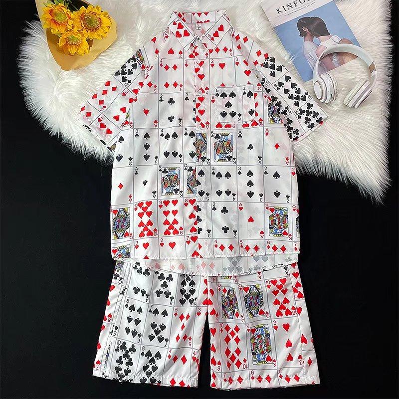 

Men's Tracksuits Trendy Men's Summer Half Sleeve Set Shirts With Shorts Suit Poker Graphic Print Hip Hop Beachwear Man Tracksuit Outfits, White