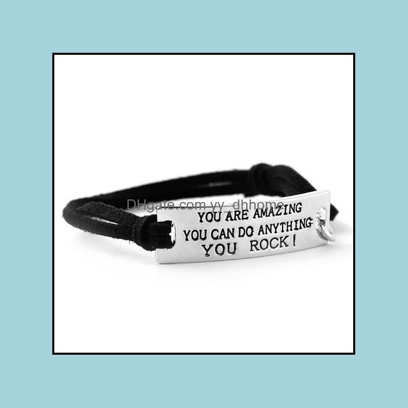 

Id Identification Bracelets Jewelry Jln Personalized Engraving Lettering You Are Amazing Long Bar Suede Leather Alloy Bracelet Drop Deliver