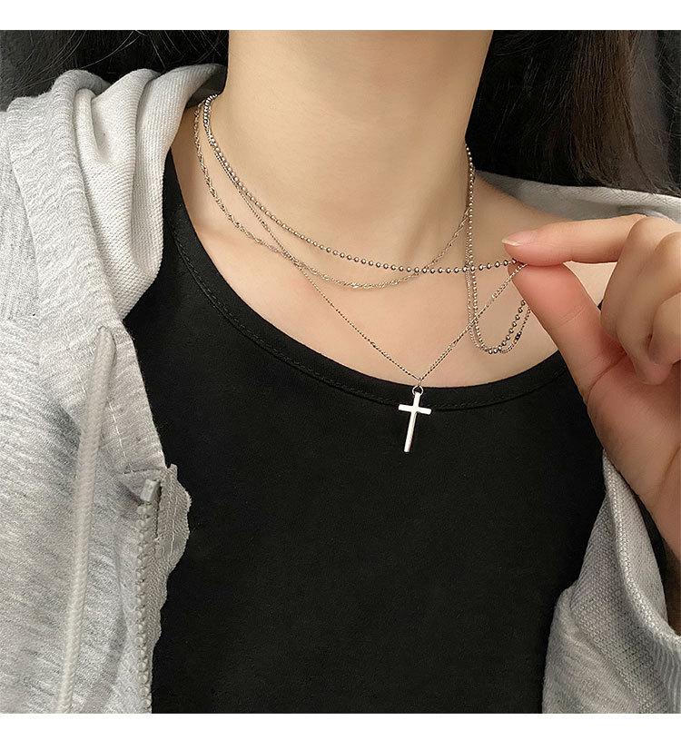 

Steel Non Fading Three-layer Cross Necklace Female Minority Design Feeling Net Red Cold Wind High-grade Clavicle Chain