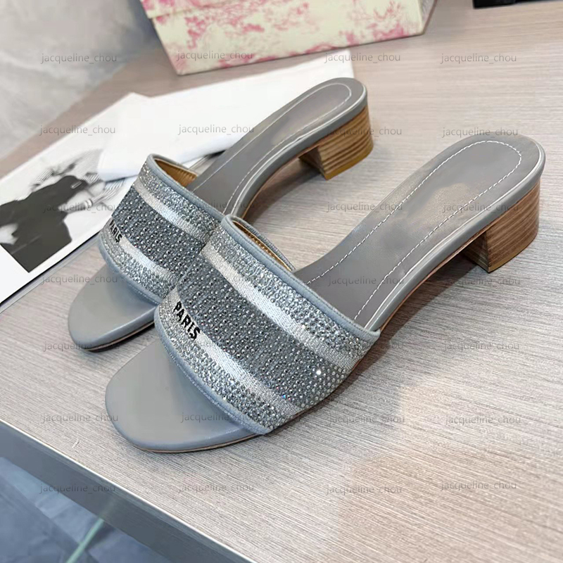 

Woman Sandals Sexy Rhinestone Slides Designer Women Slipper Luxurious Summer Chunky Heel Real Leather Wedding Slipper Shoes With Box, 3#