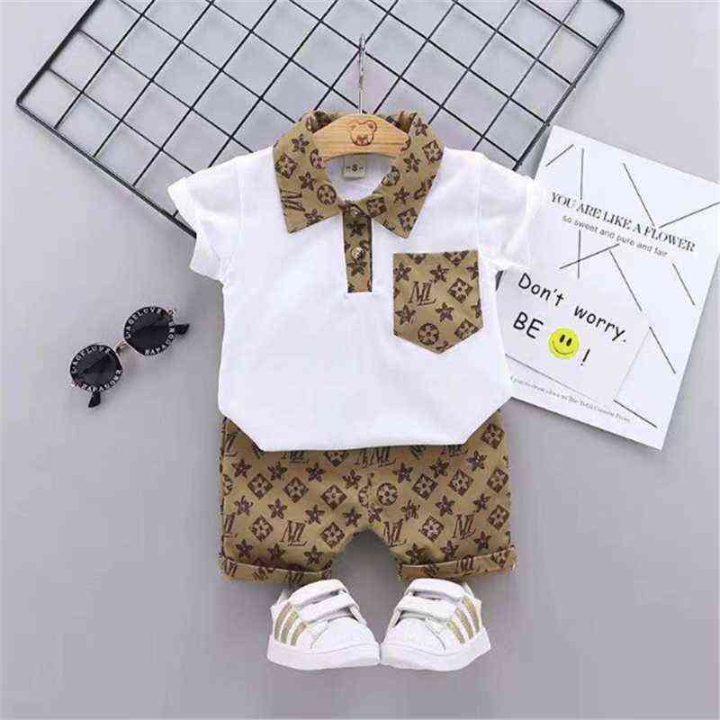 

Short Sleeve Shirts Shorts 2pcs Summer Children Wedding Outfits For Baby Boys Clothes Toddler Tracksuits 3M-4T Kids Jogging Set G220425, White