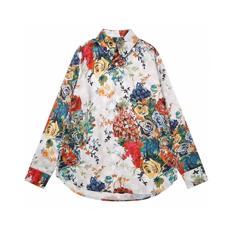 

FW23 Floral-print Silk Long-sleeve Shirt Men Women High Street T-Shirt Beach HAWAIIAN Shirts