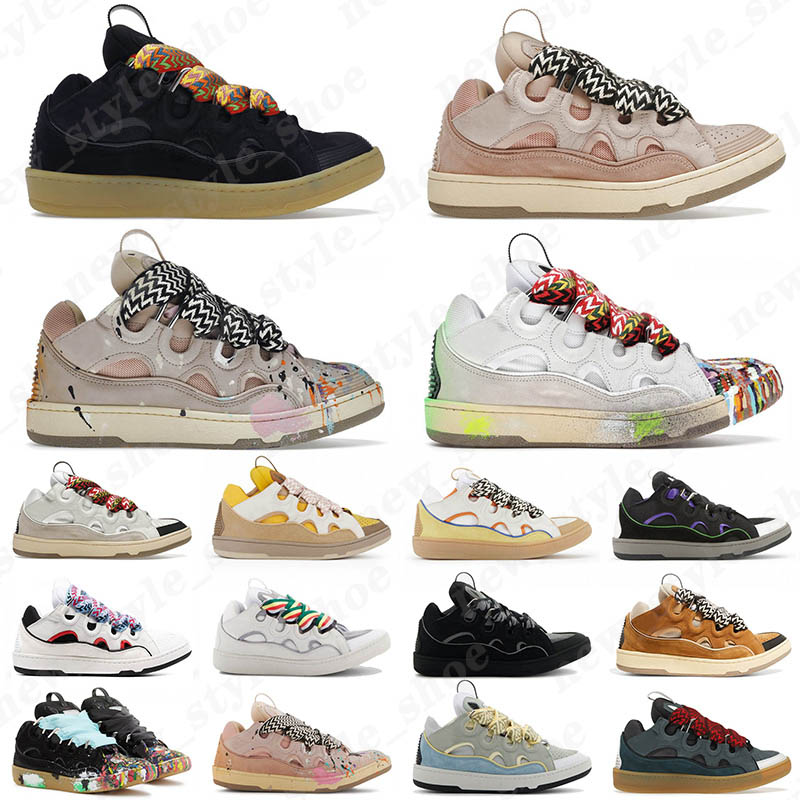 

designer mens women luxury casual shoes embossed leather curb sneakers classic calfskin Stripe Stretch Cotton Low Top Rubber platform sole lanvin, With box and dust bag