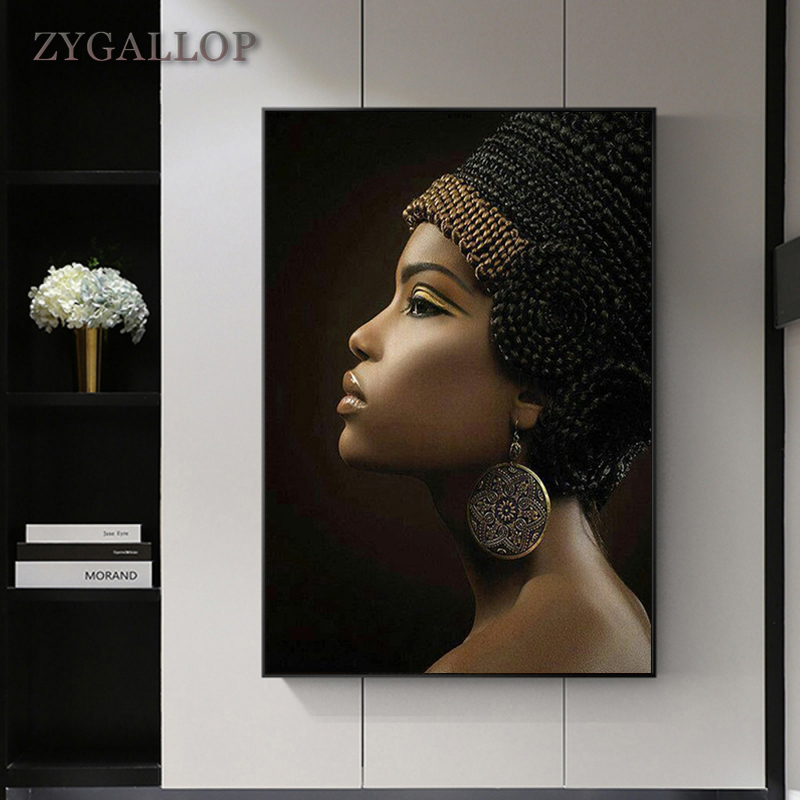 

African Black Woman Oil Painting Print On Canvas Elegant Women Posters Modern Wall Pictures for Living Room Home Design Decor