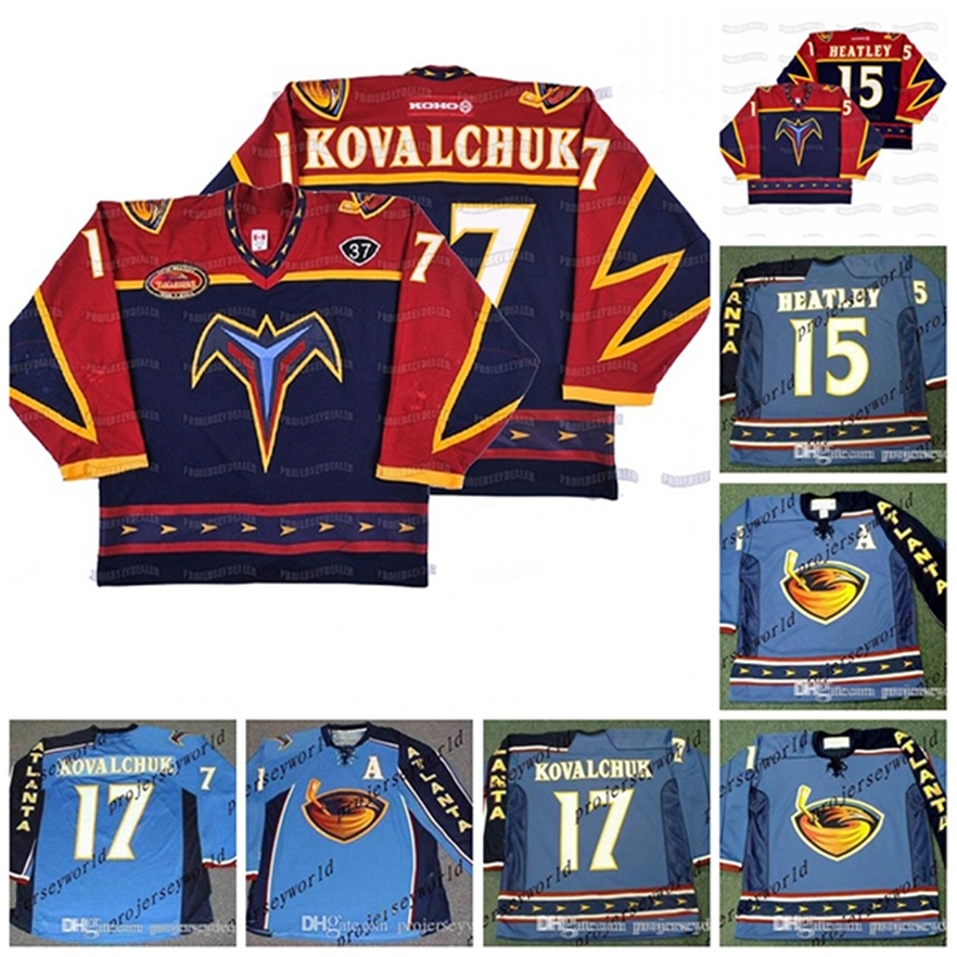 

A3740 Atlanta Thrashers 5th Anniversary Jerseys #17 ILYA KOVALCHUK 2003 #15 DANY HEATLEY #16 Buchberger #97 Player 2003 Vintage Hockey Jerseys, 17 ilya kovalchuk bliue 1