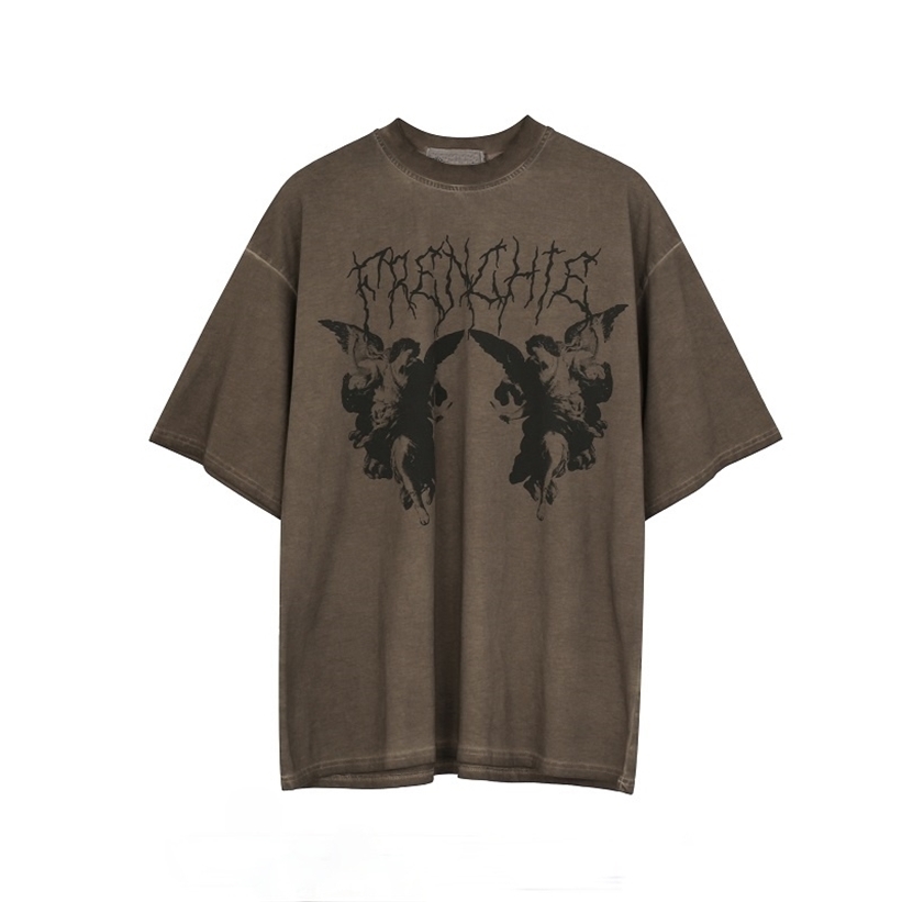 

European and American trend y2k high street short-sleeved angel t-shirt female dark oversized fried top 220322
