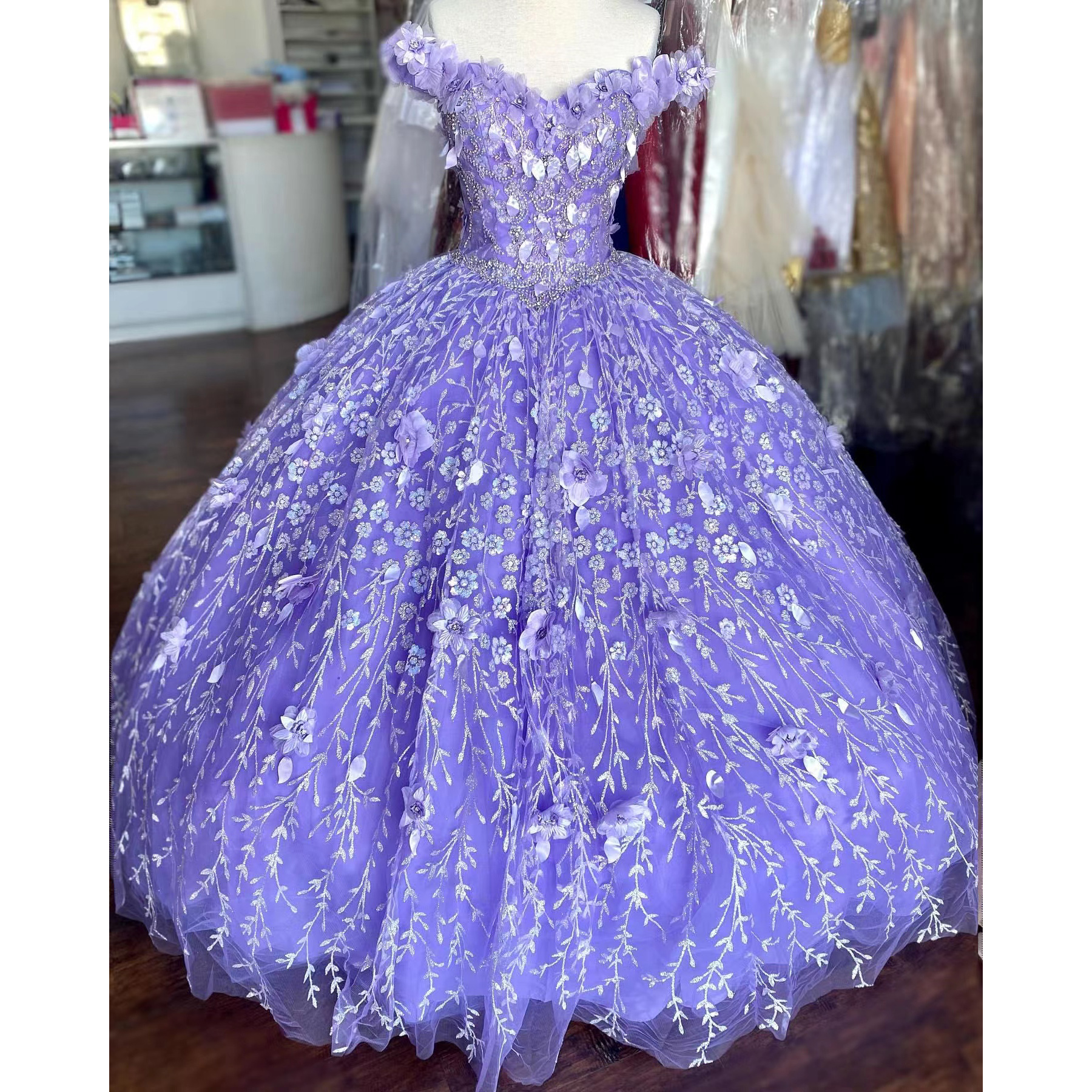 

Lavender Quinceanera Dresses Sweet 16 Girl Appliques Beading Sequined Princess Ball Gown Birthday Party Prom Dress Vestidos De 15 Años, Ivory