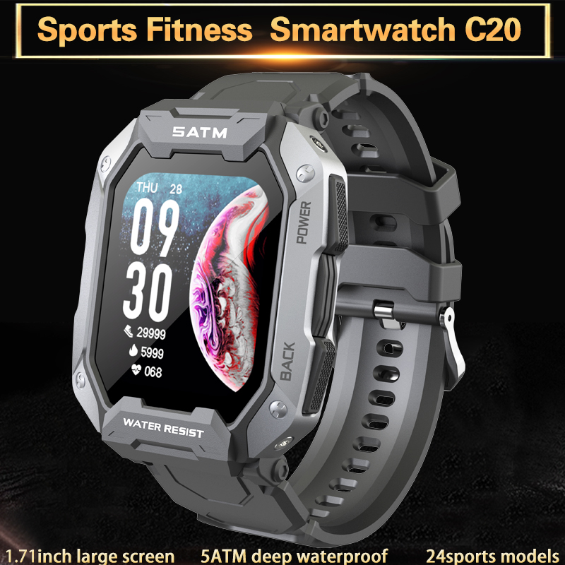 

Smart watch C20 SmartWatch Android Men Women Sports Fitness Tracker 1.71inch 280*320pixel RAM512 ROM512 380mAh IP68 Custom Dial 28Sports Modes 5ATM Deep Waterproof